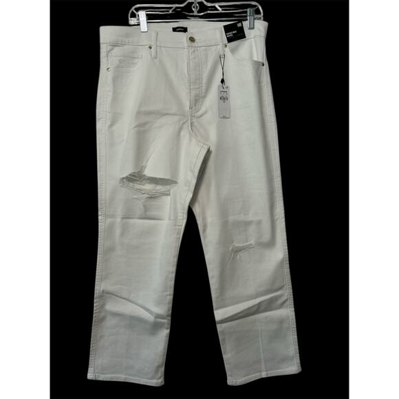 Express Women's White Distressed High Rise Straight Ankle Jeans Size 14 - Picture 1 of 9